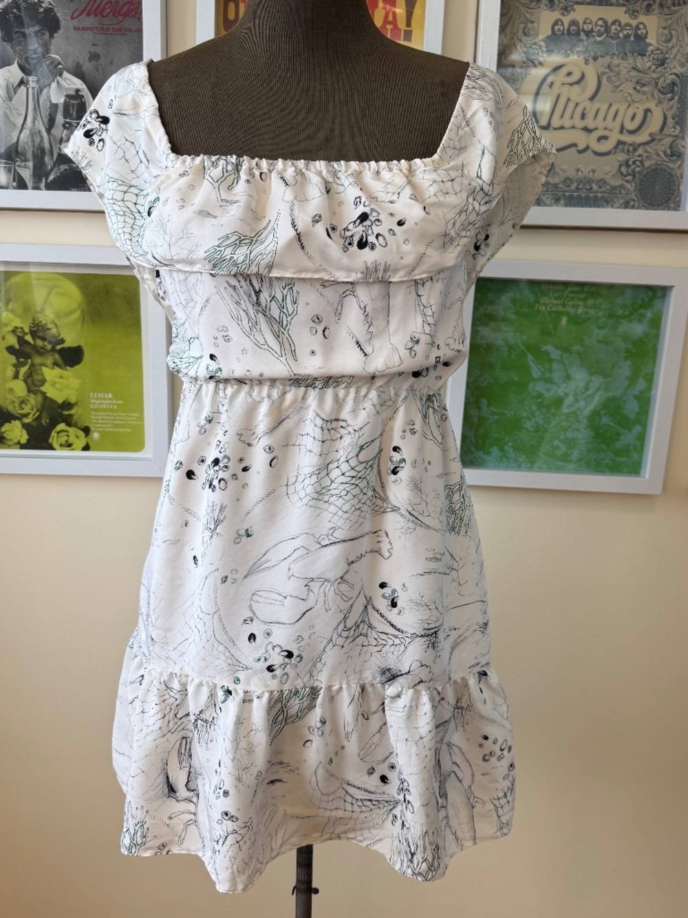 SILK UNDERWATER PRINT MINI DRESS • MERMAIDCORE OCEAN BABYDOLL DRESS